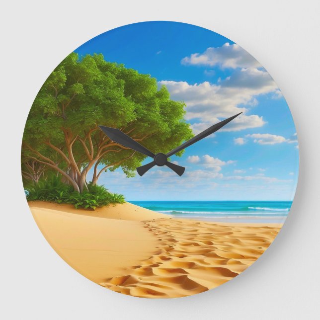 Deserted Tropical Island Sandy Beach  Large Clock (Front)