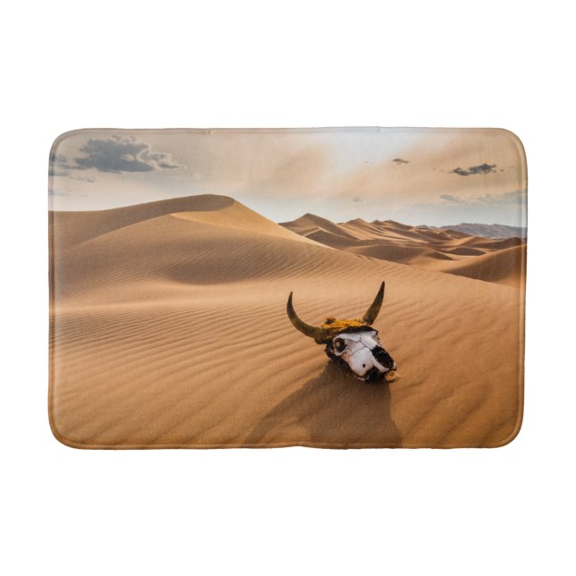 Deserts | Cow Skull Rippled Sand Dunes Bath Mat (Front)