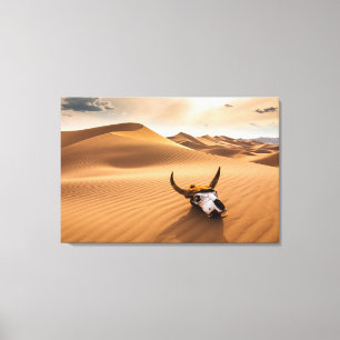Deserts Cow Skull Rippled Sand Dunes Canvas Print