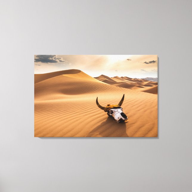 Deserts | Cow Skull Rippled Sand Dunes Canvas Print (Front)