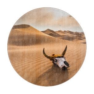 Deserts   Cow Skull Rippled Sand Dunes Cutting Board