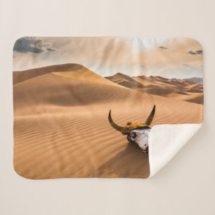 Deserts Cow Skull Rippled Sand Dunes Sherpa Blanket