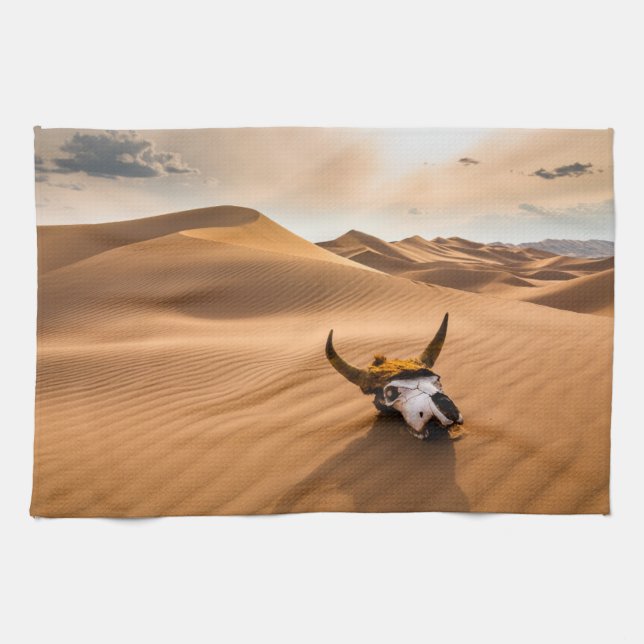 Deserts | Cow Skull Rippled Sand Dunes Tea Towel (Horizontal)