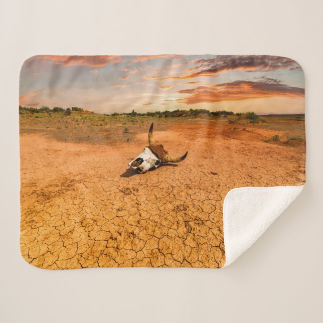 Deserts | Desert with Cow Skull Sherpa Blanket (Front (Horizontal))