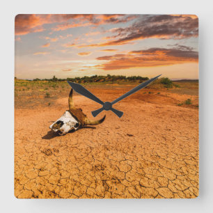 Deserts Desert with Cow Skull Square Wall Clock