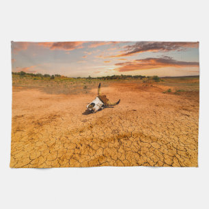 Deserts Desert with Cow Skull Tea Towel