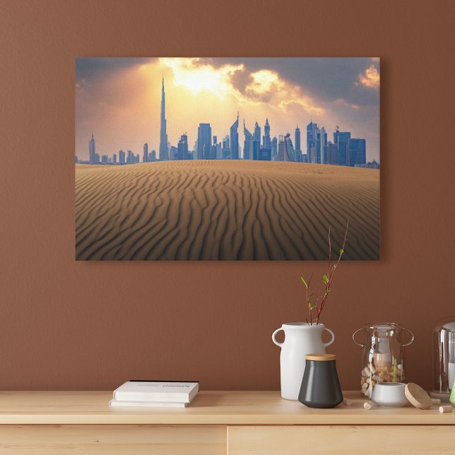 Deserts | Dubai's Skyline View from Sand Dune Canvas Print (Creator Uploaded)