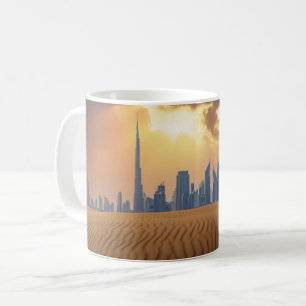 Deserts   Dubai's Skyline View from Sand Dune Coffee Mug