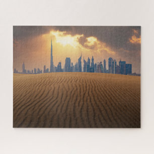Deserts   Dubai's Skyline View from Sand Dune Jigsaw Puzzle