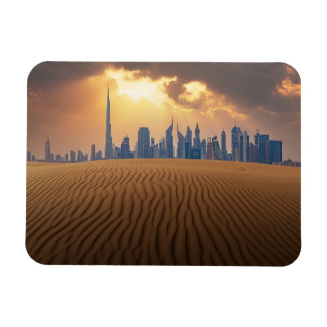 Deserts | Dubai's Skyline View from Sand Dune Magnet (Horizontal)