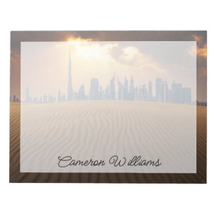 Deserts   Dubai's Skyline View from Sand Dune Notepad