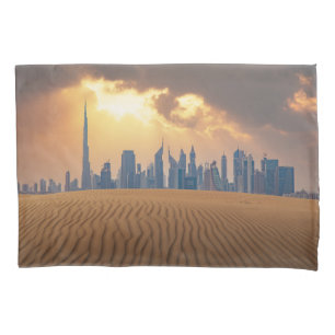 Deserts   Dubai's Skyline View from Sand Dune Pillowcase