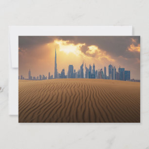 Deserts   Dubai's Skyline View from Sand Dune Thank You Card