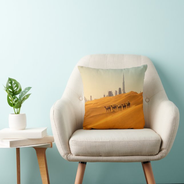 Deserts | Dubai's Skyline View with Camels Cushion (Chair)