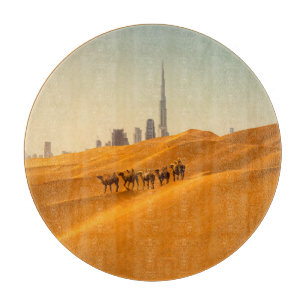 Deserts Dubai's Skyline View with Camels Cutting Board