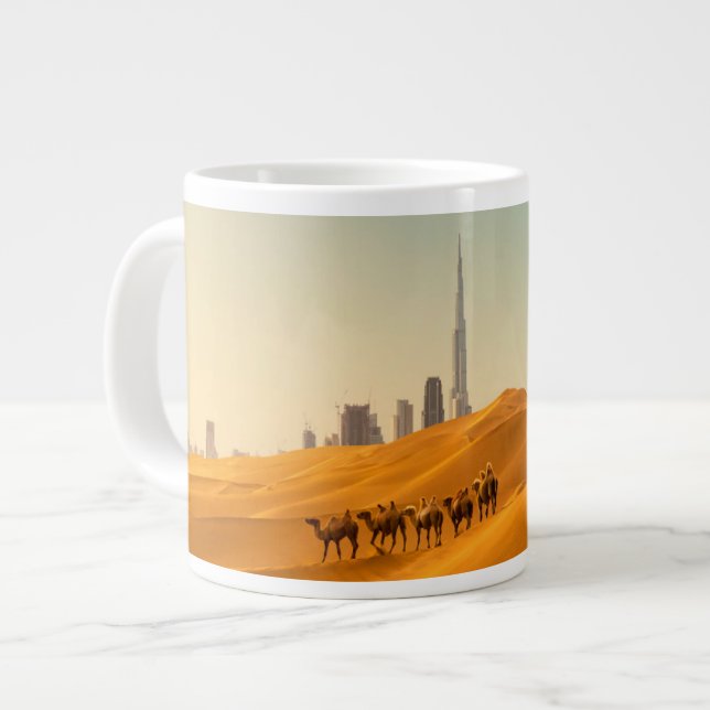 Deserts | Dubai's Skyline View with Camels Large Coffee Mug (Front Left)