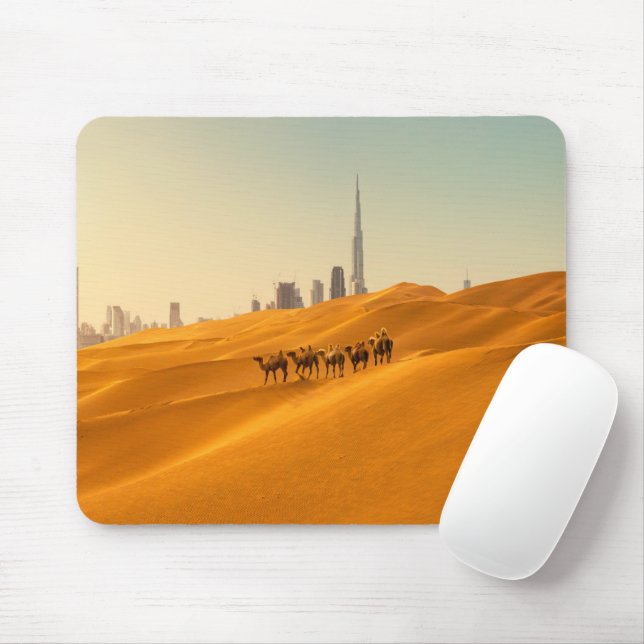Deserts | Dubai's Skyline View with Camels Mouse Mat (With Mouse)