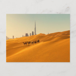 Deserts   Dubai's Skyline View with Camels Postcard