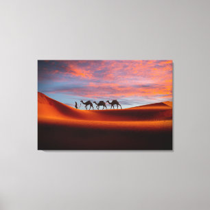 Deserts   Man & Camels in the Sand Dunes Canvas Print