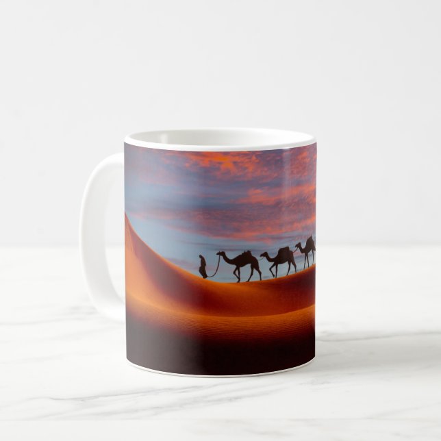 Deserts | Man & Camels in the Sand Dunes Coffee Mug (Front Left)