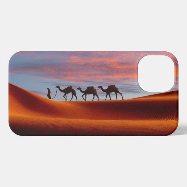 Deserts | Man & Camels in the Sand Dunes iPhone Case (Back Horizontal)