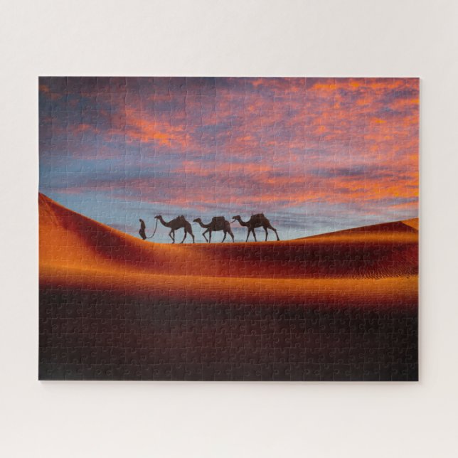 Deserts | Man & Camels in the Sand Dunes Jigsaw Puzzle (Horizontal)