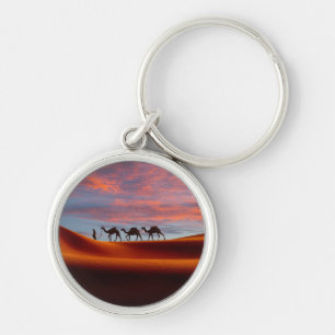 Deserts   Man & Camels in the Sand Dunes Key Ring