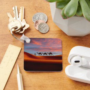 Deserts   Man & Camels in the Sand Dunes Key Ring