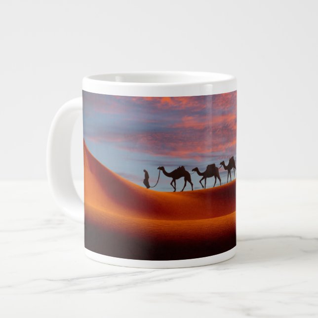 Deserts | Man & Camels in the Sand Dunes Large Coffee Mug (Front Left)