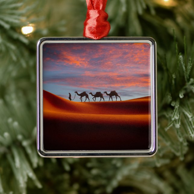 Deserts | Man & Camels in the Sand Dunes Metal Tree Decoration (Tree)