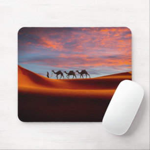 Deserts   Man & Camels in the Sand Dunes Mouse Mat