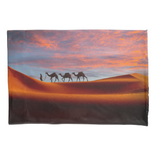 Deserts   Man & Camels in the Sand Dunes Pillowcase