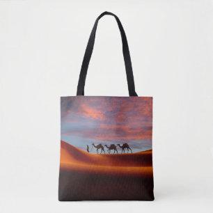 Deserts   Man & Camels in the Sand Dunes Tote Bag