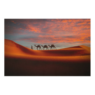 Deserts   Man & Camels in the Sand Dunes Wood Wall Art