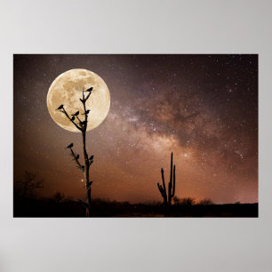 Deserts Saguaro Cactus With Birds in Desert Poster