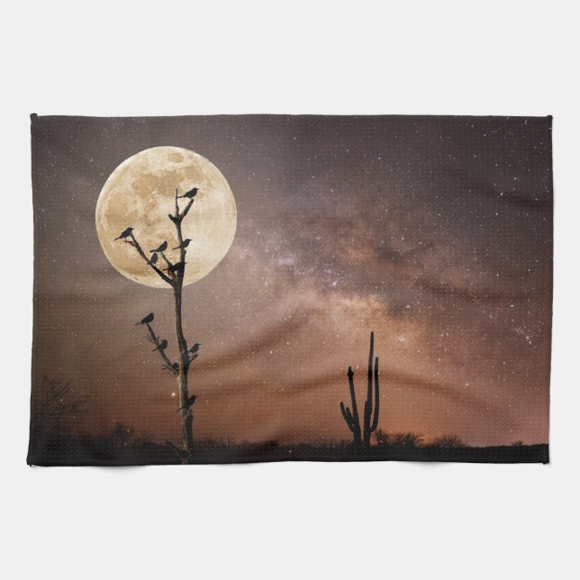 Deserts | Saguaro Cactus With Birds in Desert Tea Towel (Horizontal)