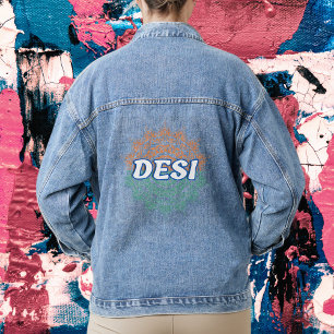 DESI Chakra Design Indian Tricolour Flag Tiranga Denim Jacket