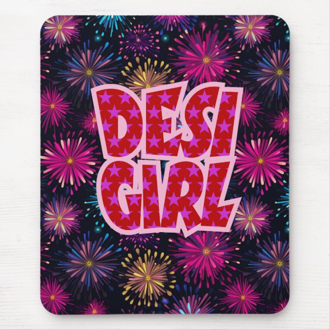 Desi Girl Colourful Fireworks Mouse Mat (Front)