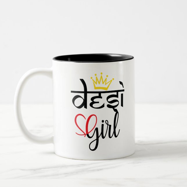 Desi Indian or Pakistani brown girl pride Two-Tone Coffee Mug (Left)