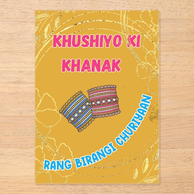 Desi Indian Pakistani Wedding Mehndi  Acrylic Invitations (Front)