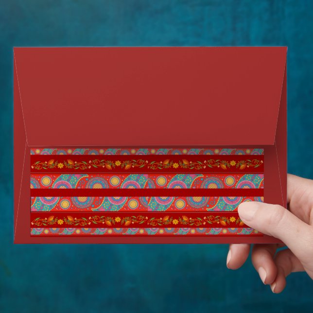 Desi Wedding Style Deep Red Design 3 Envelope (Hand)