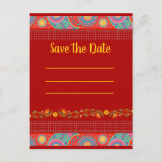 Desi Wedding Style Deep Red Design Announcement Postcard