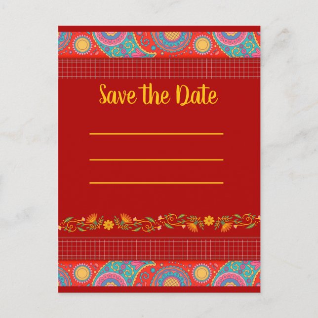 Desi Wedding Style Deep Red Design Announcement Postcard (Front)