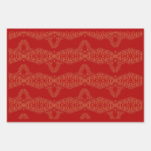 Desi Wedding Style Deep Red Design Wrapping Paper Sheet