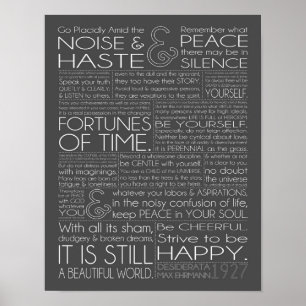 Desiderata 11x14 White Text on Grey Poster