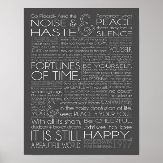Desiderata 11x14 White Text on Grey Poster