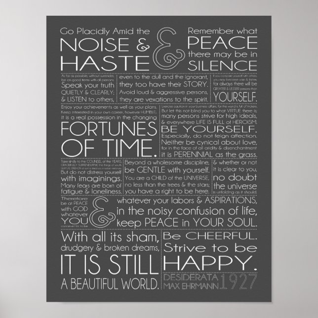 Desiderata 11x14 White Text on Grey Poster (Front)