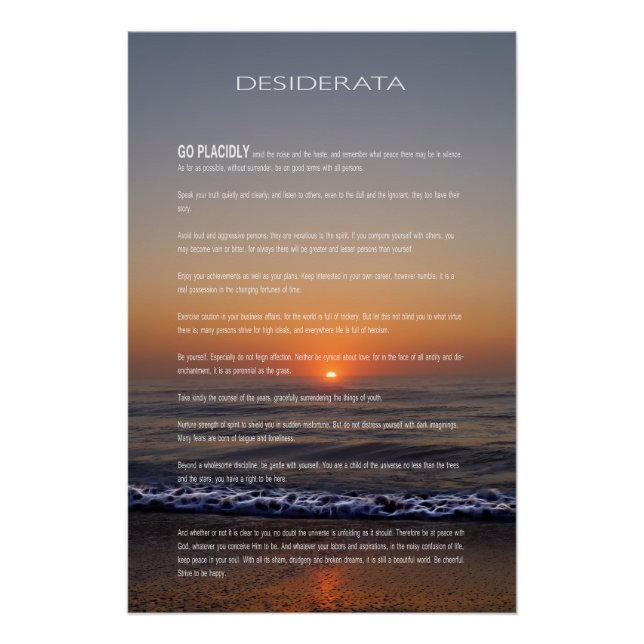 DESIDERATA Beach Golden Sunrise Poster (Front)