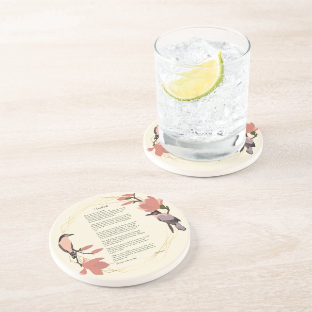 Desiderata Birds Brown Floral Wreath Gold Frame Coaster (Side)