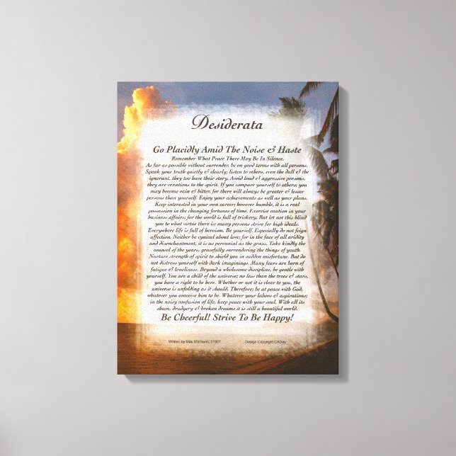 DESIDERATA by Max Ehrmann-Tropical Sunset Canvas Print (Front)